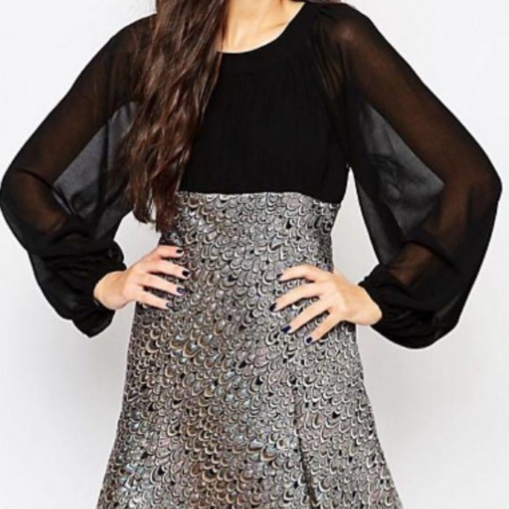 Traffic People Black Silver Trumpet Cocktail Dress NWT